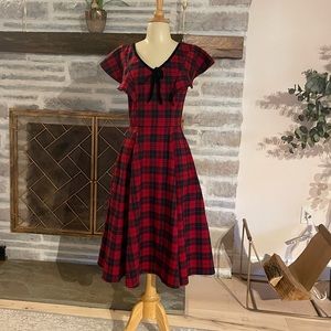 Red and black flannel tartan fit and flare Collectif vintage London dress